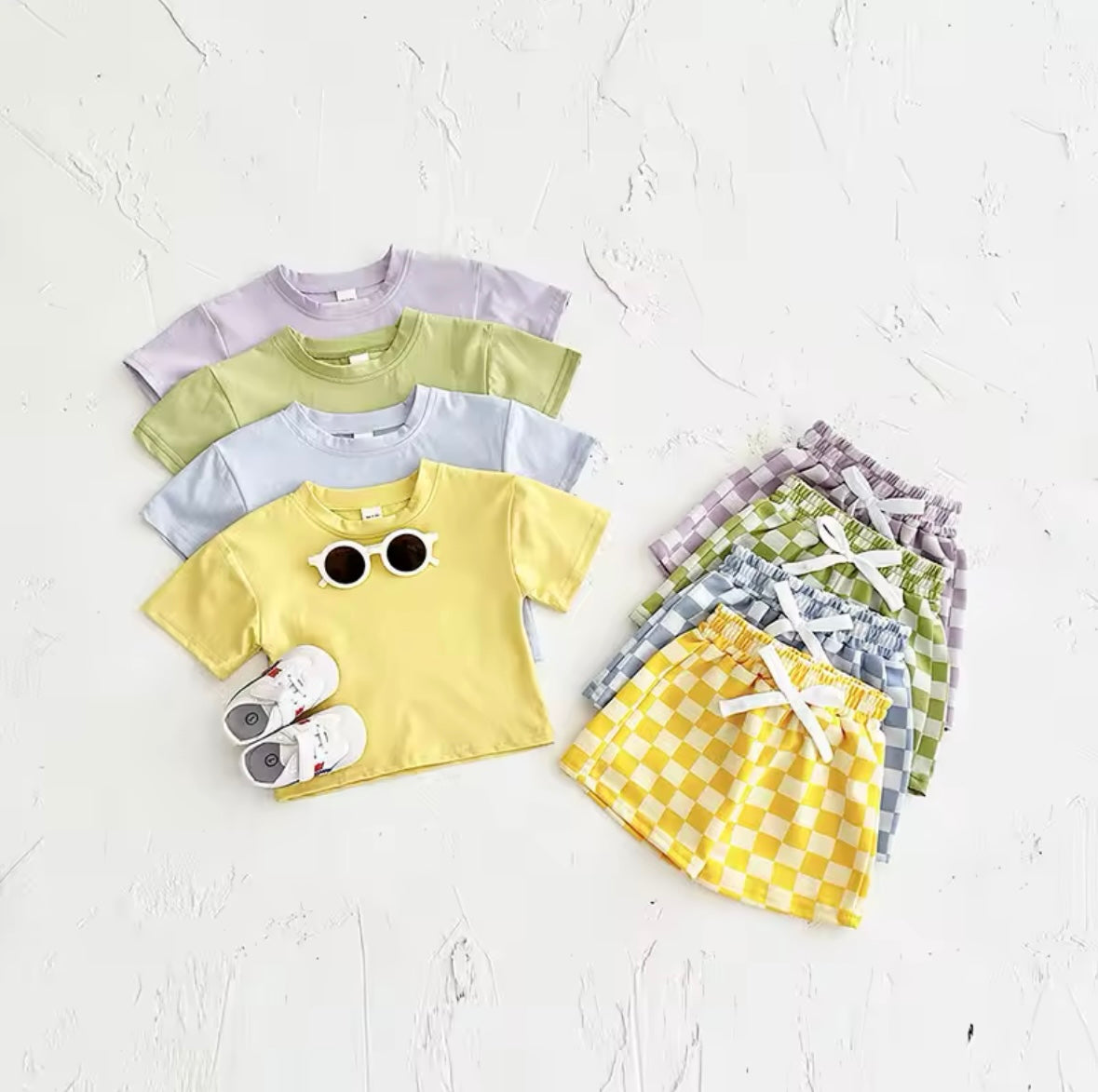 Baby Boy Summer Set – Solid T-shirt & Plaid Shorts