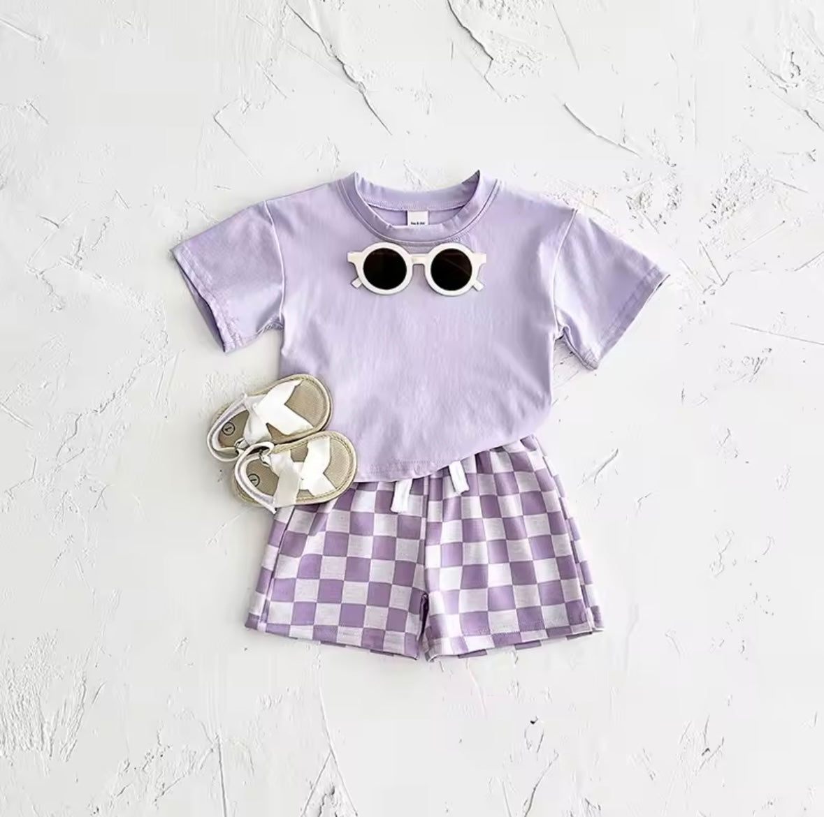 Baby Boy Summer Set – Solid T-shirt & Plaid Shorts