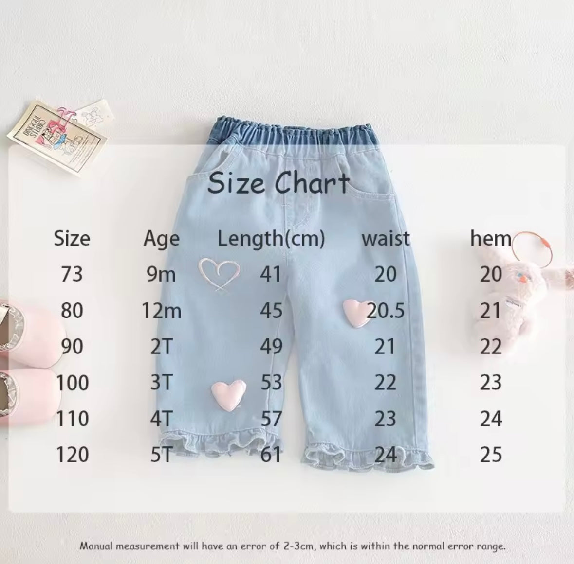 Baby Girl Jeans – 3D Heart Denim Pants