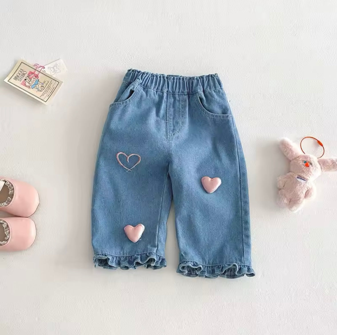 Baby Girl Jeans – 3D Heart Denim Pants