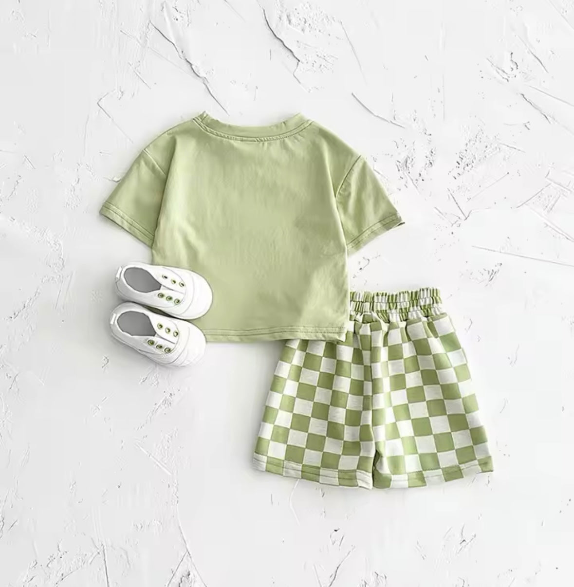 Baby Boy Summer Set – Solid T-shirt & Plaid Shorts