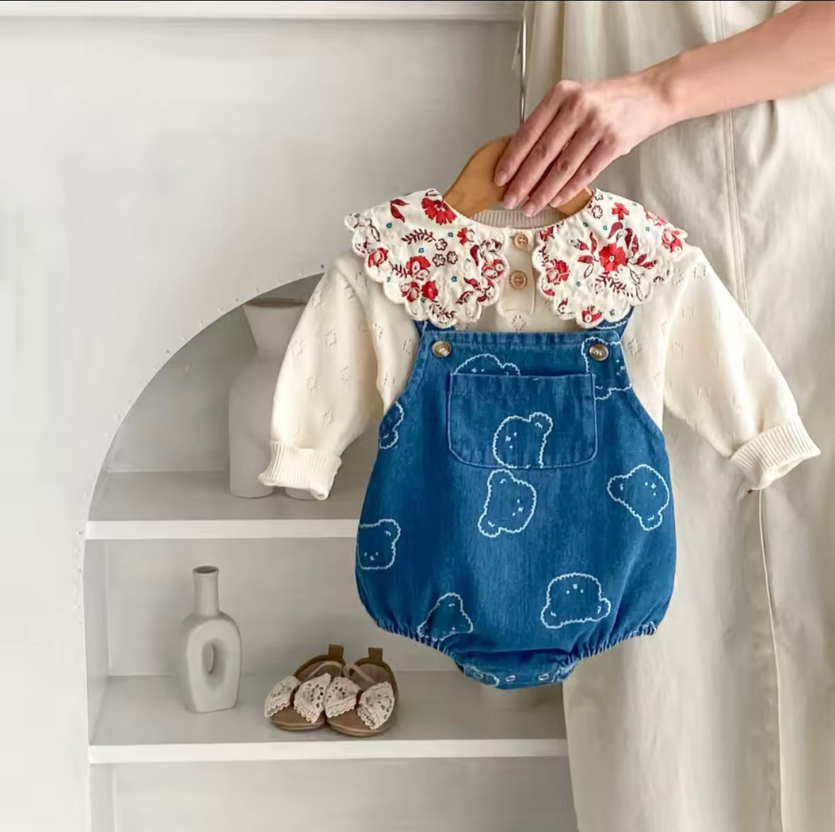 Baby Denim Bear Bodysuit – Straps One-Piece