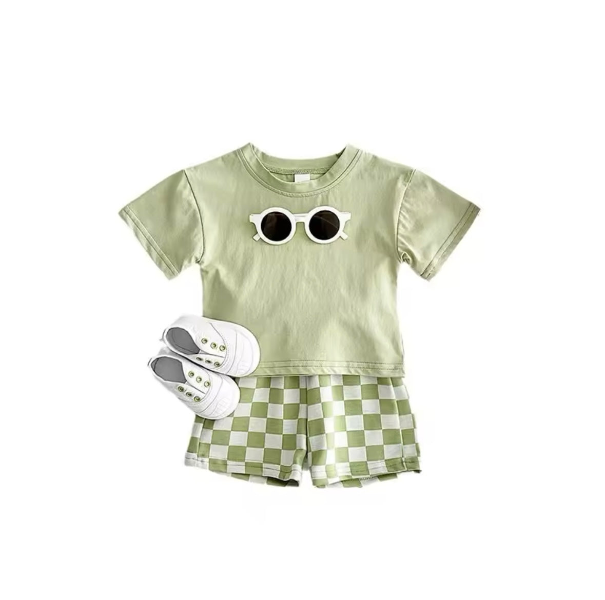Baby Boy Summer Set – Solid T-shirt & Plaid Shorts