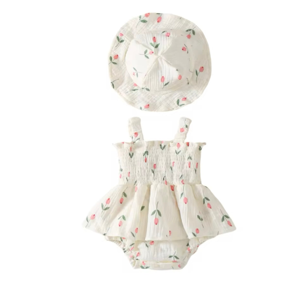 Tulip Summer Baby Girl Bodysuit with Matching Hat