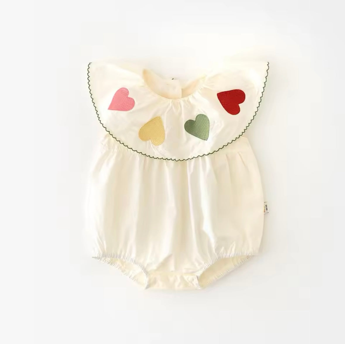 Baby Girl Heart Ruffle Collar Romper – Soft & Breathable