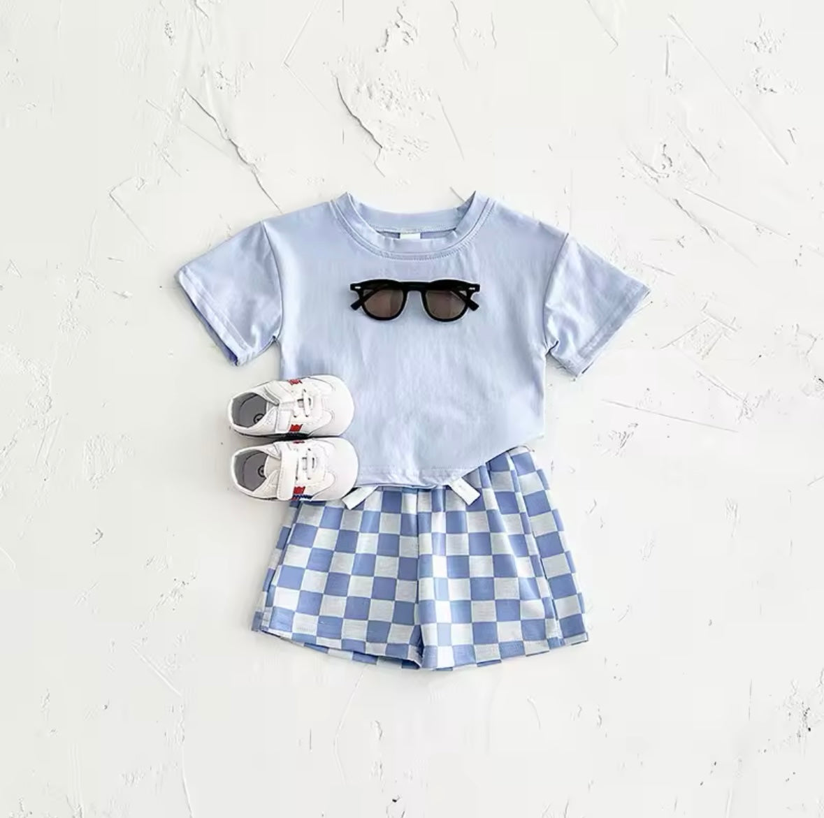 Baby Boy Summer Set – Solid T-shirt & Plaid Shorts