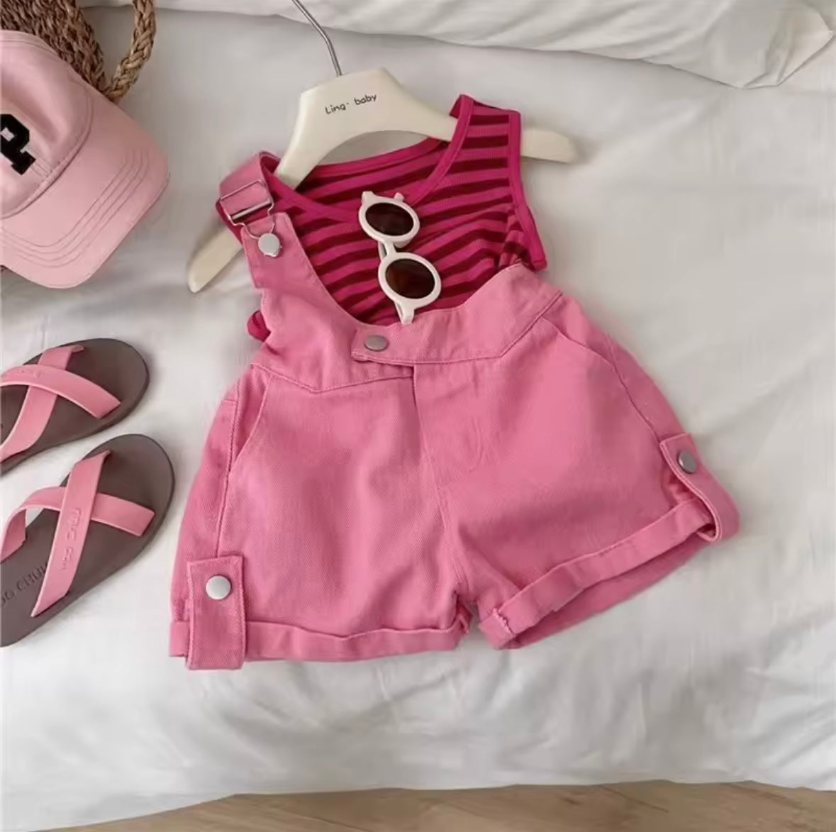 Striped Top & Overall Set – Girls Summer Outfit