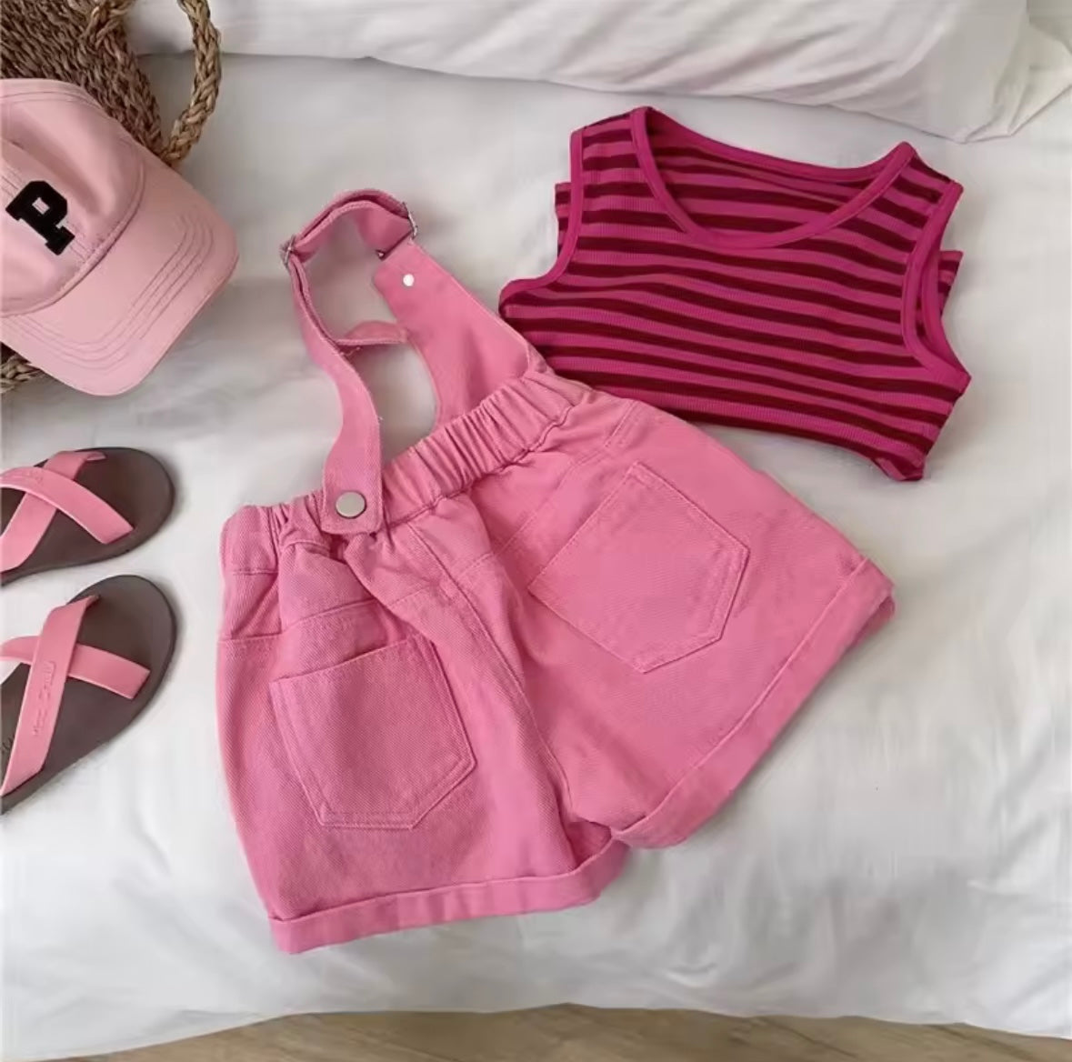 Striped Top & Overall Set – Girls Summer Outfit