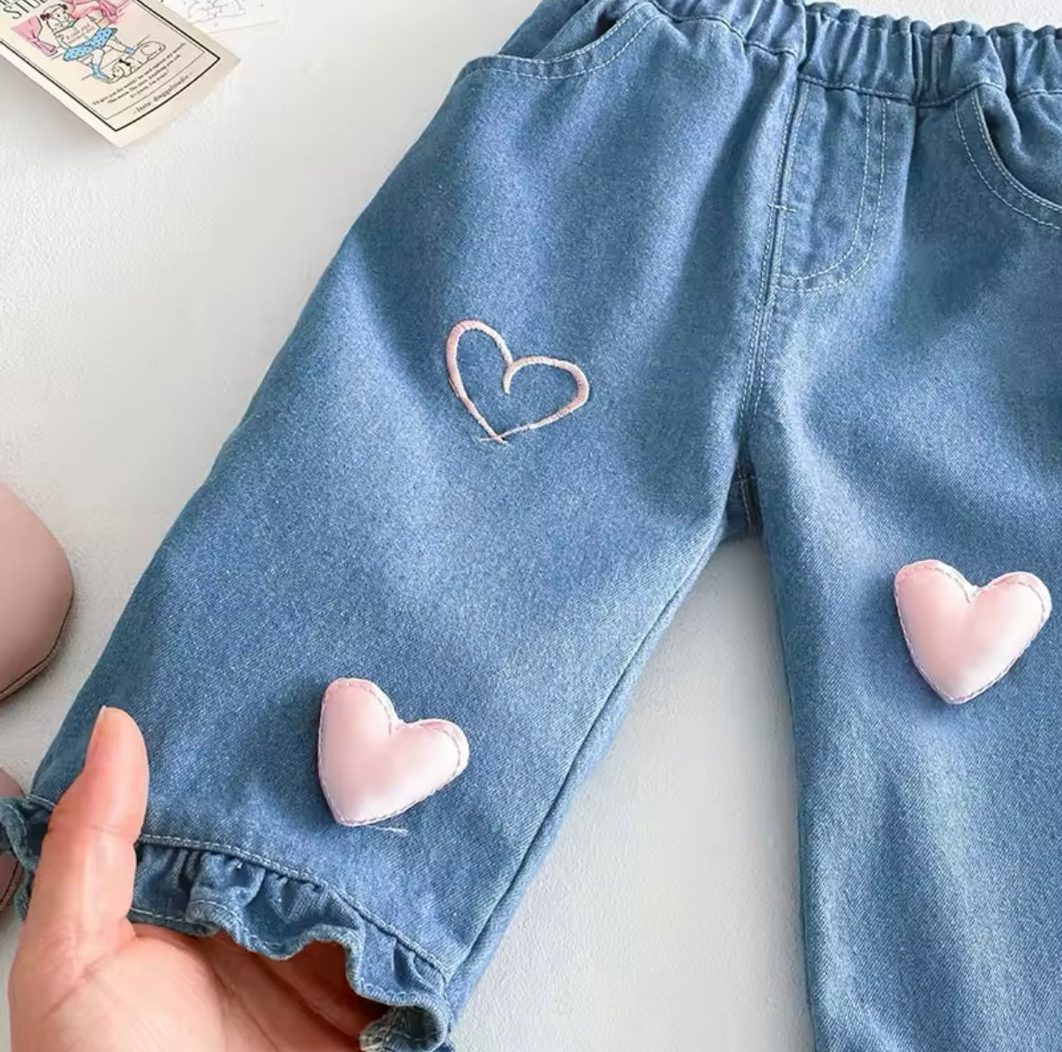 Baby Girl Jeans – 3D Heart Denim Pants