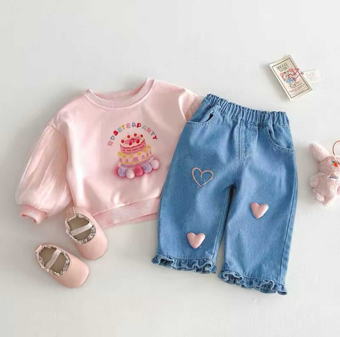 Baby Girl Jeans – 3D Heart Denim Pants