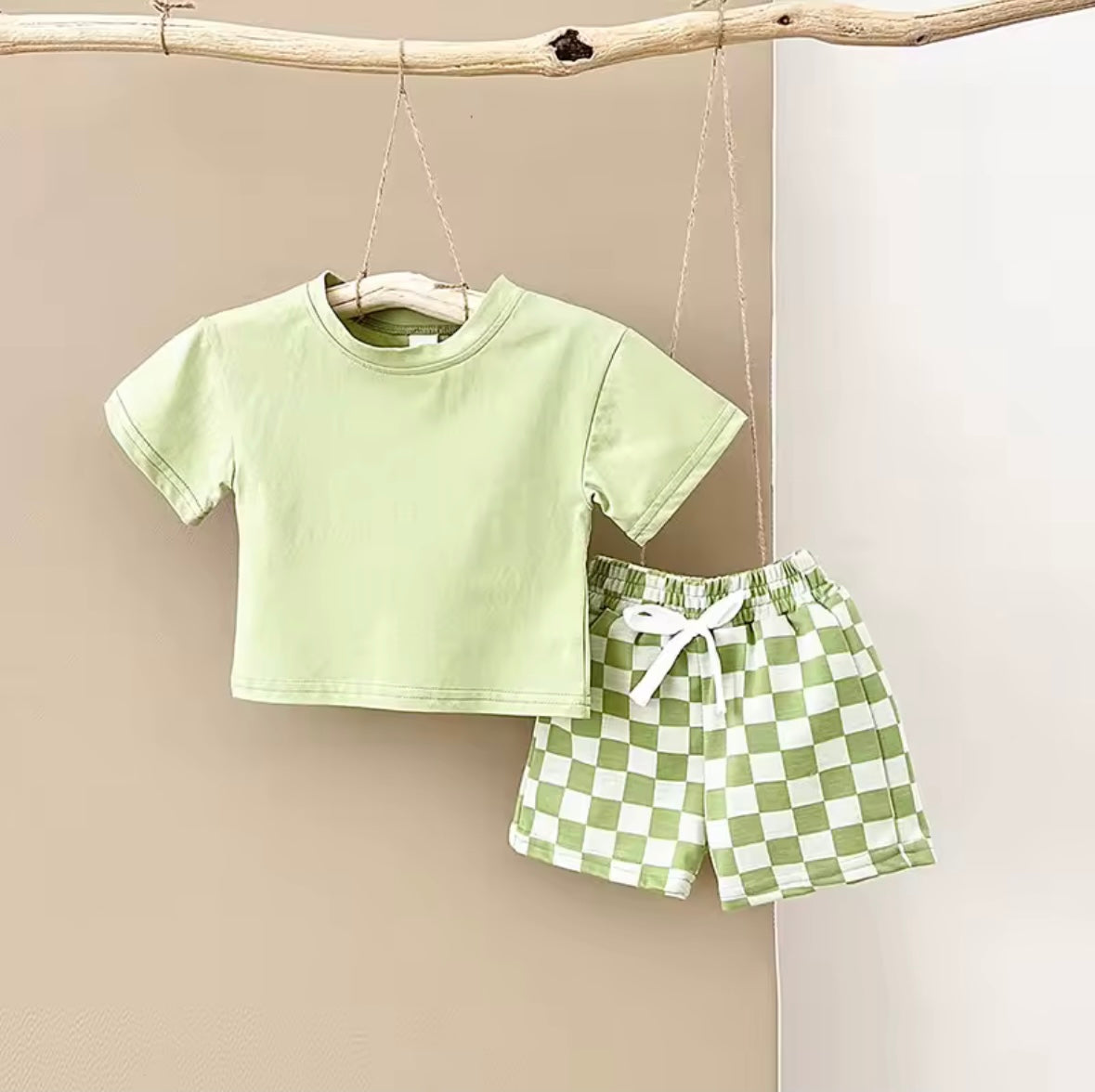 Baby Boy Summer Set – Solid T-shirt & Plaid Shorts