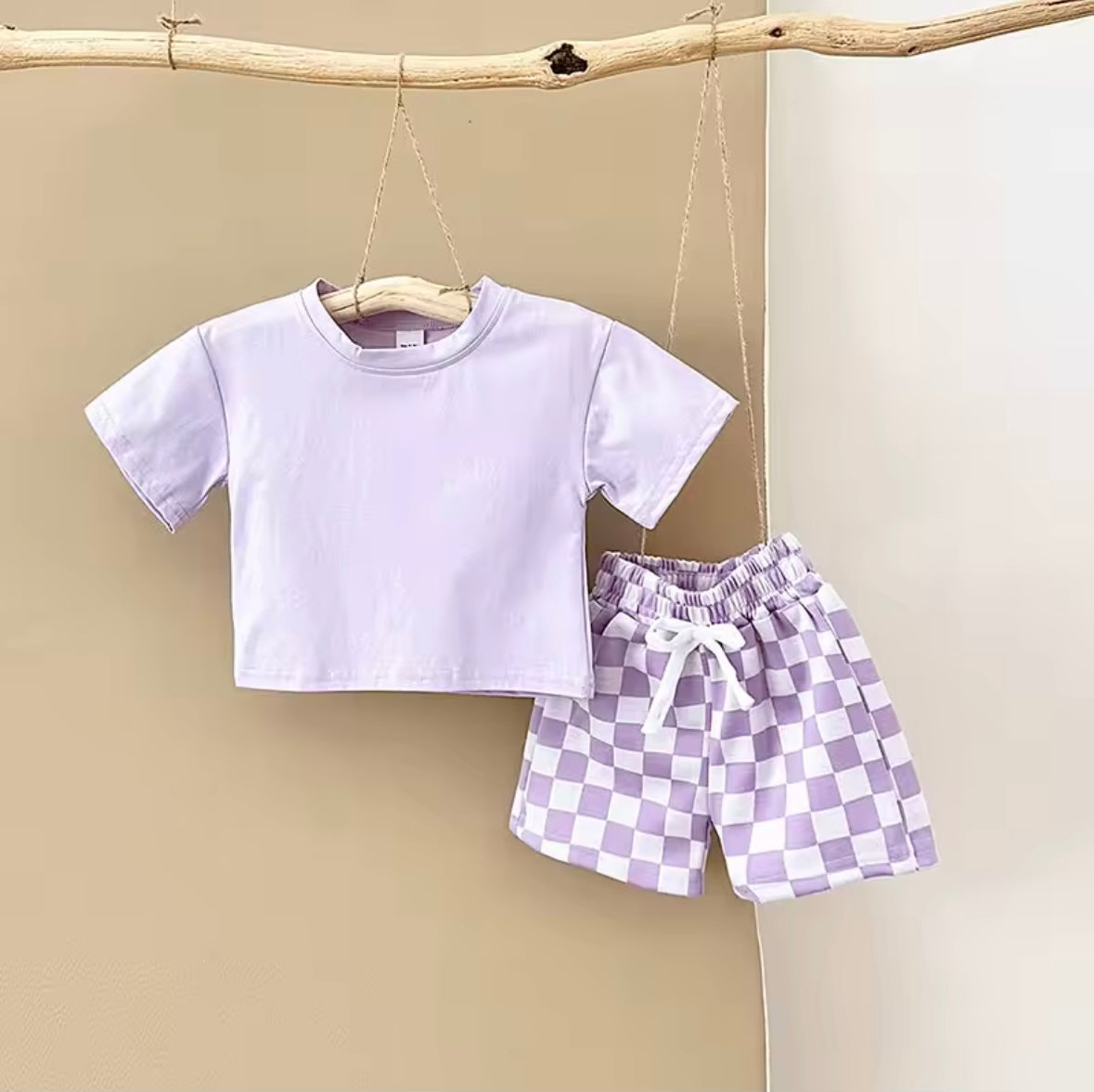 Baby Boy Summer Set – Solid T-shirt & Plaid Shorts