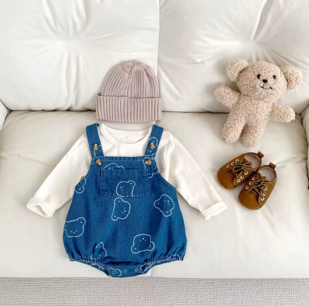 Baby Denim Bear Bodysuit – Straps One-Piece