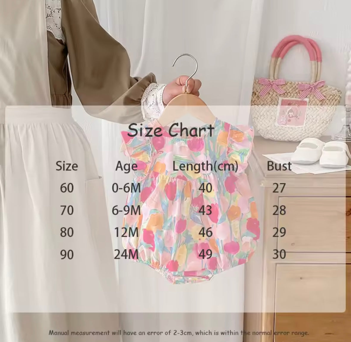 Tulip Print Ruffle Sleeve Baby Girl Bodysuit – Summer One-Piece for Toddlers